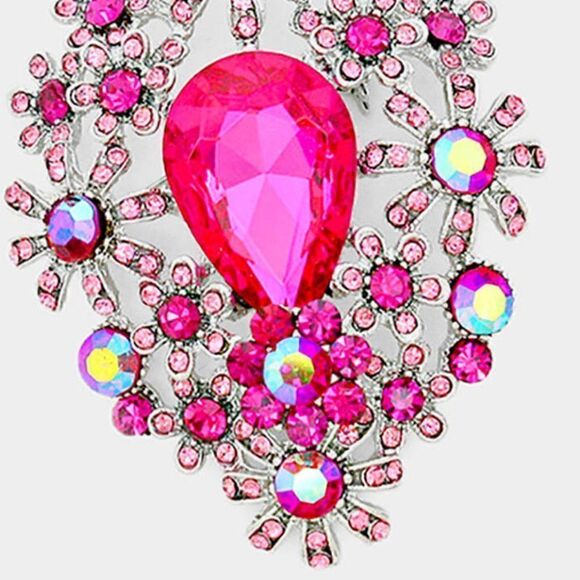 Flower Cluster Pink Crystal Pin Brooch - Picture 3 of 6